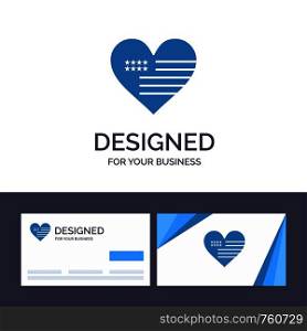 Creative Business Card and Logo template Heart, Love, American, Flag Vector Illustration