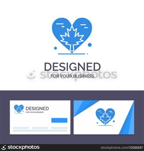 Creative Business Card and Logo template Heart, Love, Autumn, Canada, Leaf Vector Illustration