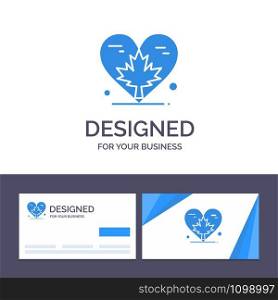 Creative Business Card and Logo template Heart, Love, Autumn, Canada, Leaf Vector Illustration