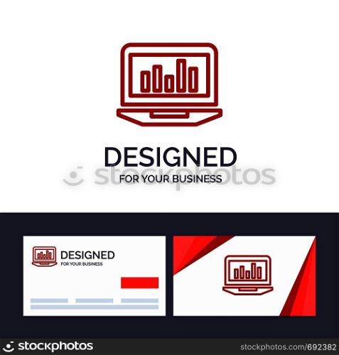 Creative Business Card and Logo template Laptop, Graph, Analytics, Monitoring, Statistics Vector Illustration