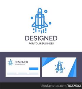 Creative Business Card and Logo template Launch, Rocket, Space, Technology Vector Illustration