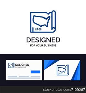 Creative Business Card and Logo template Map, States, United, Usa Vector Illustration
