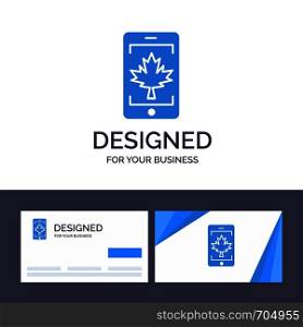 Creative Business Card and Logo template Mobile, Cell, Canada, Leaf Vector Illustration