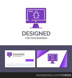 Creative Business Card and Logo template Monitor, Bug, Screen, Security Vector Illustration