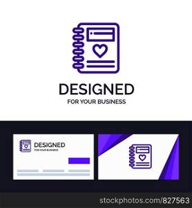 Creative Business Card and Logo template Notebook, Love, Heart, Wedding Vector Illustration