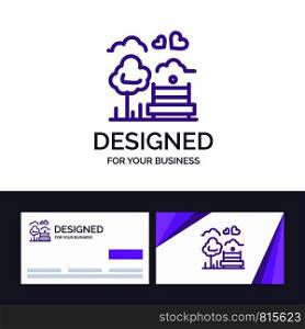 Creative Business Card and Logo template Park, Tree, Bench, Love, Outdoor Vector Illustration
