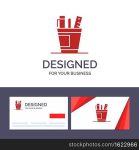 Creative Business Card and Logo template Pen, Desk, Office, Organizer, Supplies, Supply, Tools Vector Illustration