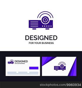 Creative Business Card and Logo template Presentation, Projector, Machine, Service Vector Illustration