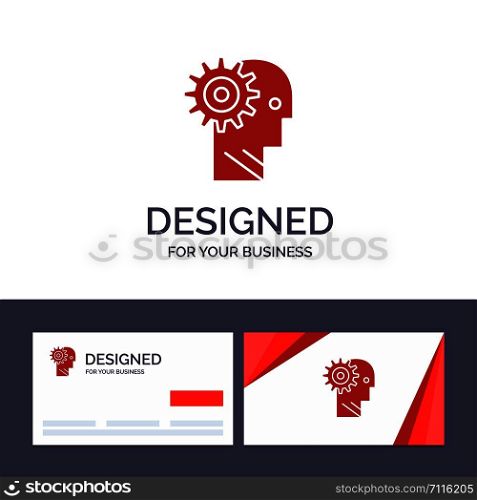 Creative Business Card and Logo template Solution, Brain, Gear, Man, Mechanism, Personal, Working Vector Illustration