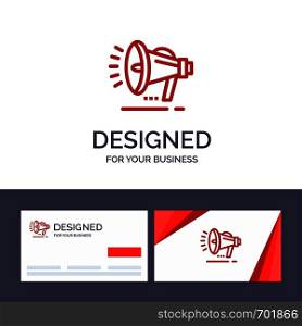 Creative Business Card and Logo template Speaker, Loudspeaker, Voice, Announcement Vector Illustration