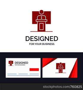 Creative Business Card and Logo template Speech, Business, Conference, Event, Presentation, Room, Speaker Vector Illustration