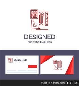 Creative Business Card and Logo template Stationary, Book, Calculator, Pen Vector Illustration