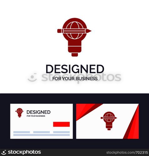 Creative Business Card and Logo template Success, Pen, Globe, Bulb, Light Vector Illustration