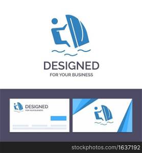 Creative Business Card and Logo template Surfer, Surfing, Water, Wind, Sport Vector Illustration