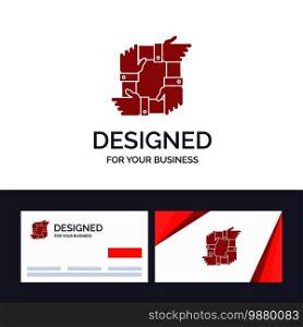 Creative Business Card and Logo template Teamwork, Business, Collaboration, Hands, Partnership, Team Vector Illustration