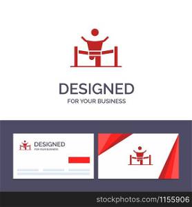 Creative Business Card and Logo template Winner, Business, Finish, Leader, Leadership, Man, Race Vector Illustration