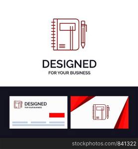 Creative Business Card and Logo template Workbook, Business, Note, Notepad, Pad, Pen, Sketch Vector Illustration