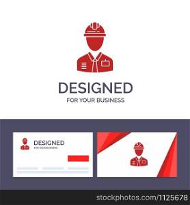 Creative Business Card and Logo template Worker, Industry, Construction, Constructor, Labour, Labor Vector Illustration