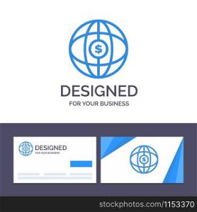 Creative Business Card and Logo template World, Globe, Internet, Dollar Vector Illustration