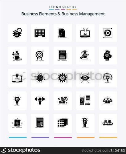 Creative Business Elements And Business Managment 25 Glyph Solid Black icon pack  Such As online. analytical. timing. analysis. find