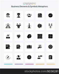 Creative Business Elements And Symbols Metaphors 25 Glyph Solid Black icon pack  Such As open. sheet. achievement. paper. squard