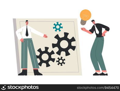 Creative business idea and finding solution process. Vector of idea business solution, creativity. Creative business idea and finding solution process
