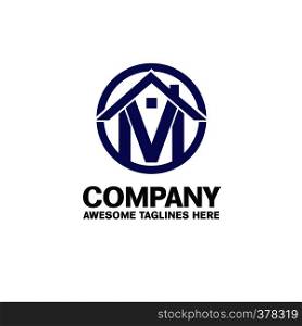 creative business logo design template with letter M circle and house.