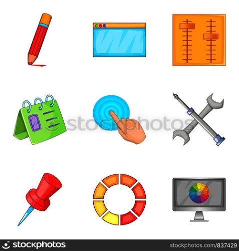 Creative business project icons set. Cartoon set of 9 creative business project vector icons for web isolated on white background. Creative business project icons set, cartoon style