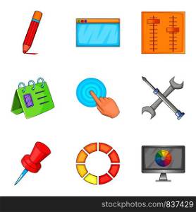 Creative business project icons set. Cartoon set of 9 creative business project vector icons for web isolated on white background. Creative business project icons set, cartoon style