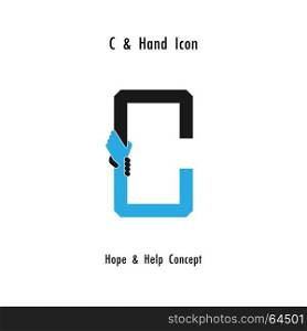 Creative C- alphabet icon abstract and hands icon design vector template.Business offer,partnership,hope,support or help concept.Corporate business and industrial logotype symbol.Vector illustration