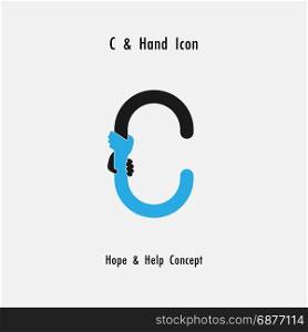 Creative C- alphabet icon abstract and hands icon design vector template.Business offer,partnership,hope,support or help concept.Corporate business and industrial logotype symbol.Vector illustration