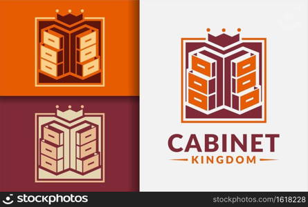 Creative Cabinet Logo Design with Cabinet Furniture and King Crown Combination Concept.