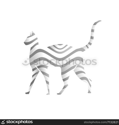 creative Cat drawn with wave lines pattern art vector illustration
