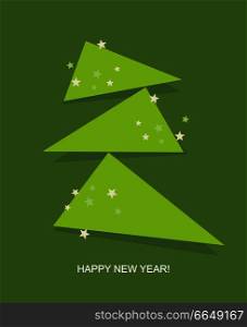 Creative Christmas tree formed from curled corner paper. Vector Illustration.