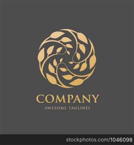creative circle gold color leaf ecology nature element vector