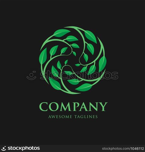 creative circle green leaf ecology nature element vector