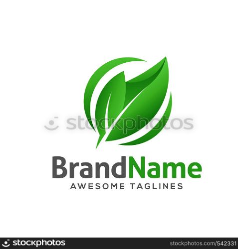 creative circle green leaf ecology nature element vector icon