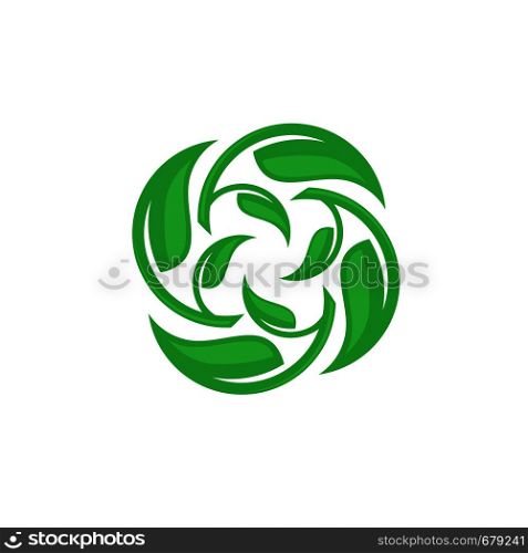 creative circle green leaf ecology nature element vector logo design template