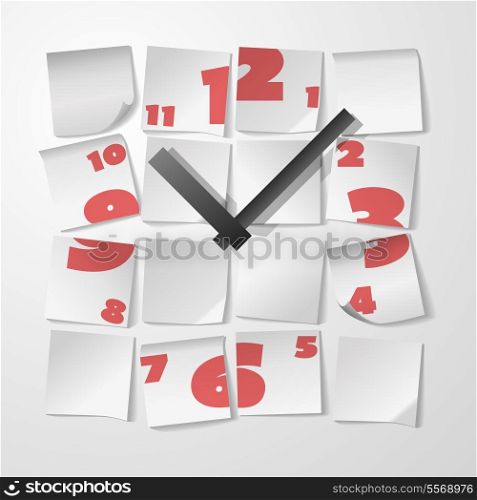 Creative clock with digits from stickers to take notes vector illustration