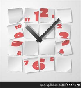Creative clock with digits from stickers to take notes vector illustration