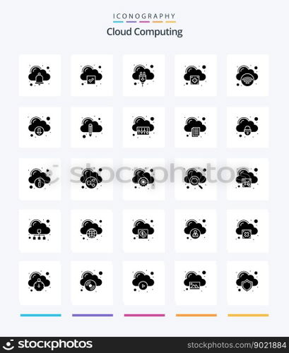 Creative Cloud Computing 25 Glyph Solid Black icon pack  Such As internet.. cloud hosting. cloud. add