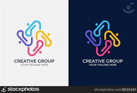 Creative Colorful People Group Logo Design. Abstract Connection People with Minimalist Style Concept.