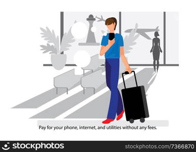 Creative conceptual business banking finance vector illustration. Man using mobile banking app.