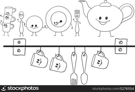 Creative conceptual vector. Drawn dish set.