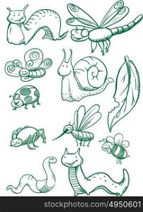Creative conceptual vector. Drawn insects set.