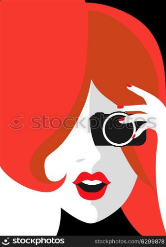 Creative conceptual vector. Womans face with a camera.