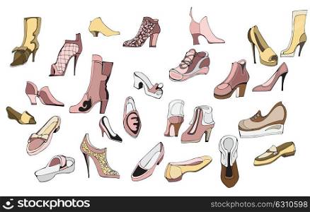 Creative conceptual vector. Womans shoes drawing illustration.