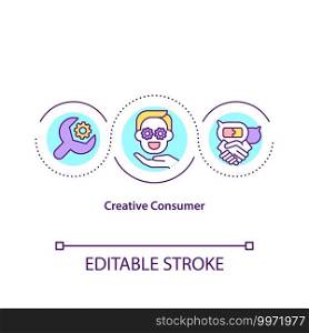 Creative consumer concept icon. idea thin line illustration. Identification and use of the innovative potential of creative consumers. Vector isolated outline RGB color drawing. Editable stroke. Creative consumer concept icon
