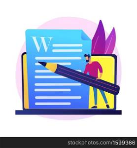 Creative content writing. Copywriting, blogging, Internet marketing. Article text editing and publishing. Online documents. Writer, editor character. Vector isolated concept metaphor illustration. Creative content writing vector concept metaphor.