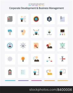 Creative Corporate Development And Business Management 25 Flat icon pack  Such As statistics. globe. employee. global. management